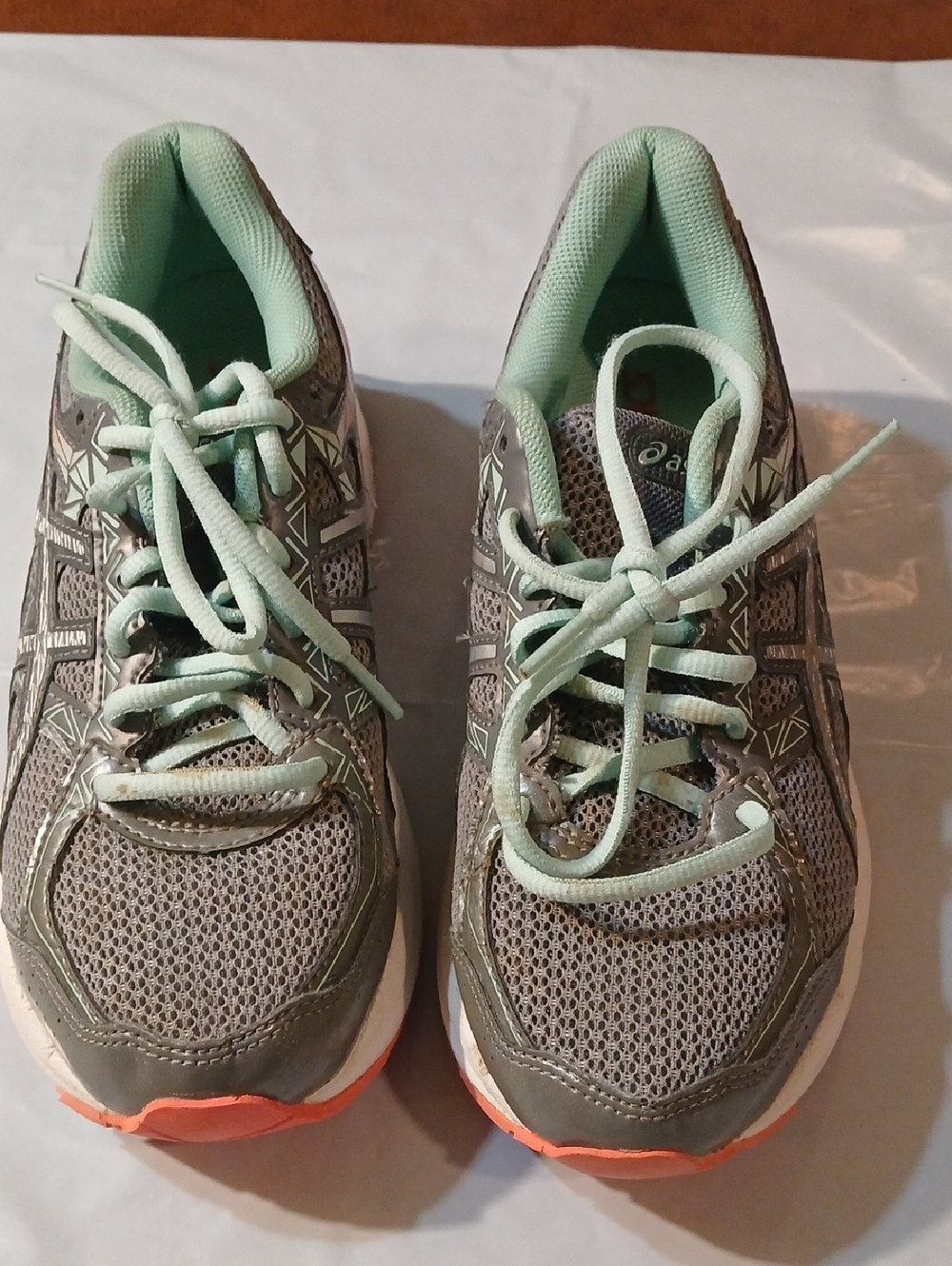 ASICS Women's Gray and Mint Athletic Sneakers with Coral Outsole